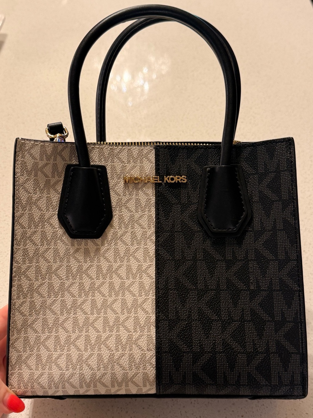 Michael Kors Mercer Two-Tone Logo Crossbody Bag in Black